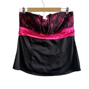 Vintage Studio Y Black Pink Lace Satin Strapless Top Goth Glam Grunge Punk Y2K